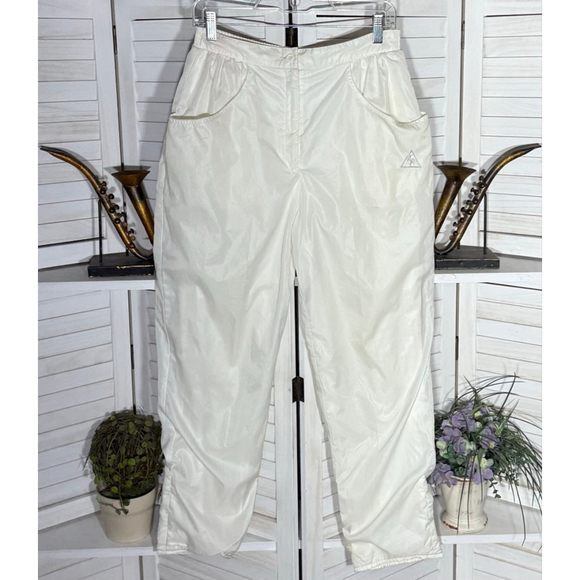 Le Coq Sportif Pants - Le Coq Sportif vintage white pants wide legs waterproof elastic waist sz M